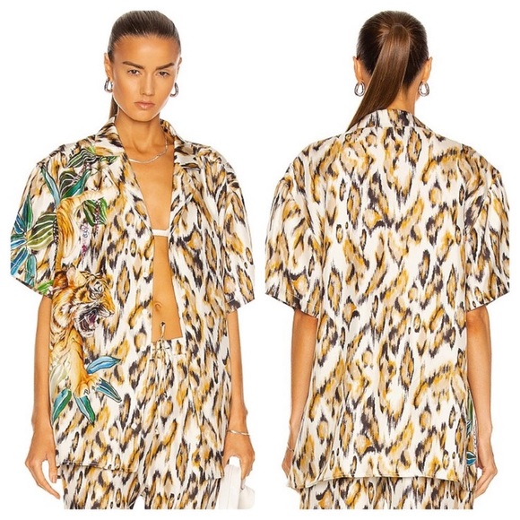 NEW Tell Your Friends SILK tiger jungle safari Hawaiian shirt blouse top Tristan - Picture 2 of 16